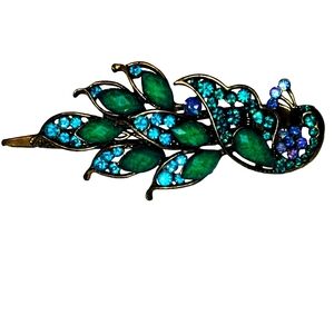 Peacock Rhinestone Alligator Hair Clip Blue, Green, Turquoise For Thick Hair